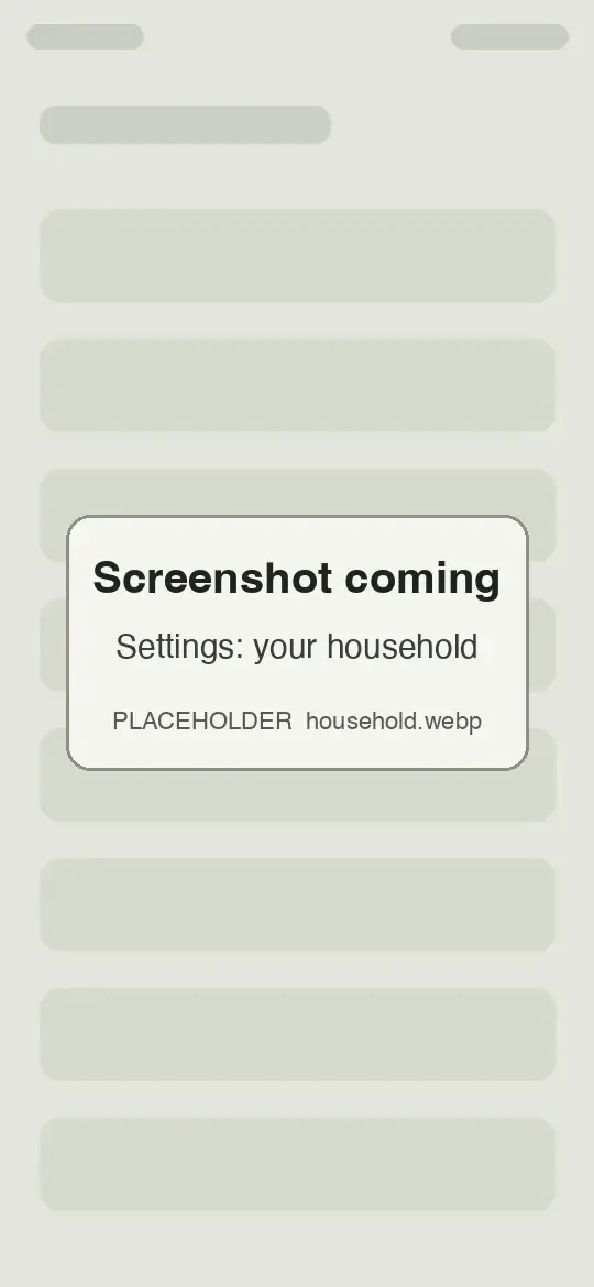 Settings: your household. Marker 1 points at the member list. Marker 2 points at the Recent Activity row.