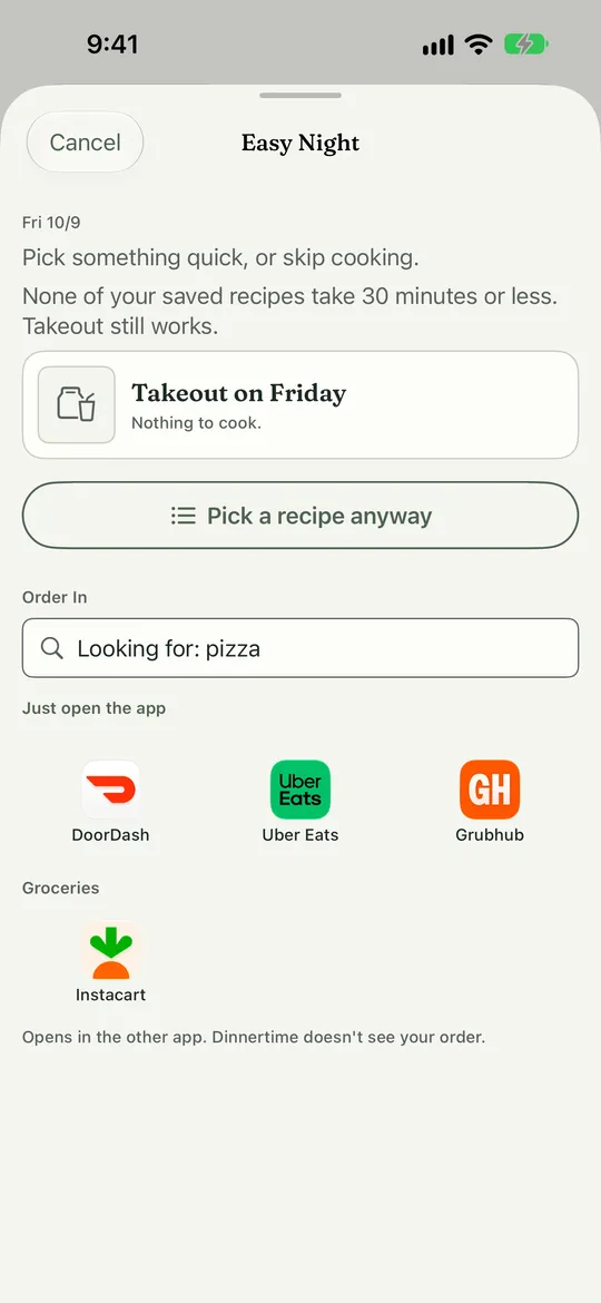 Make it easy. Marker 1 points at the Takeout row. Marker 2 points at the Order in row.